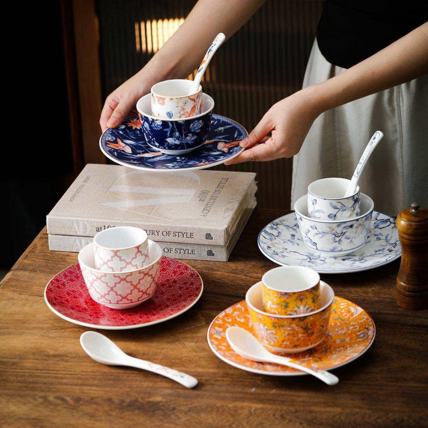 酒店陶瓷餐具摆台套装四件套中式台面会所餐厅高档餐具骨碟水杯碗,餐饮具,碗,淘宝优惠券,粉丝福利购,淘宝优惠卷