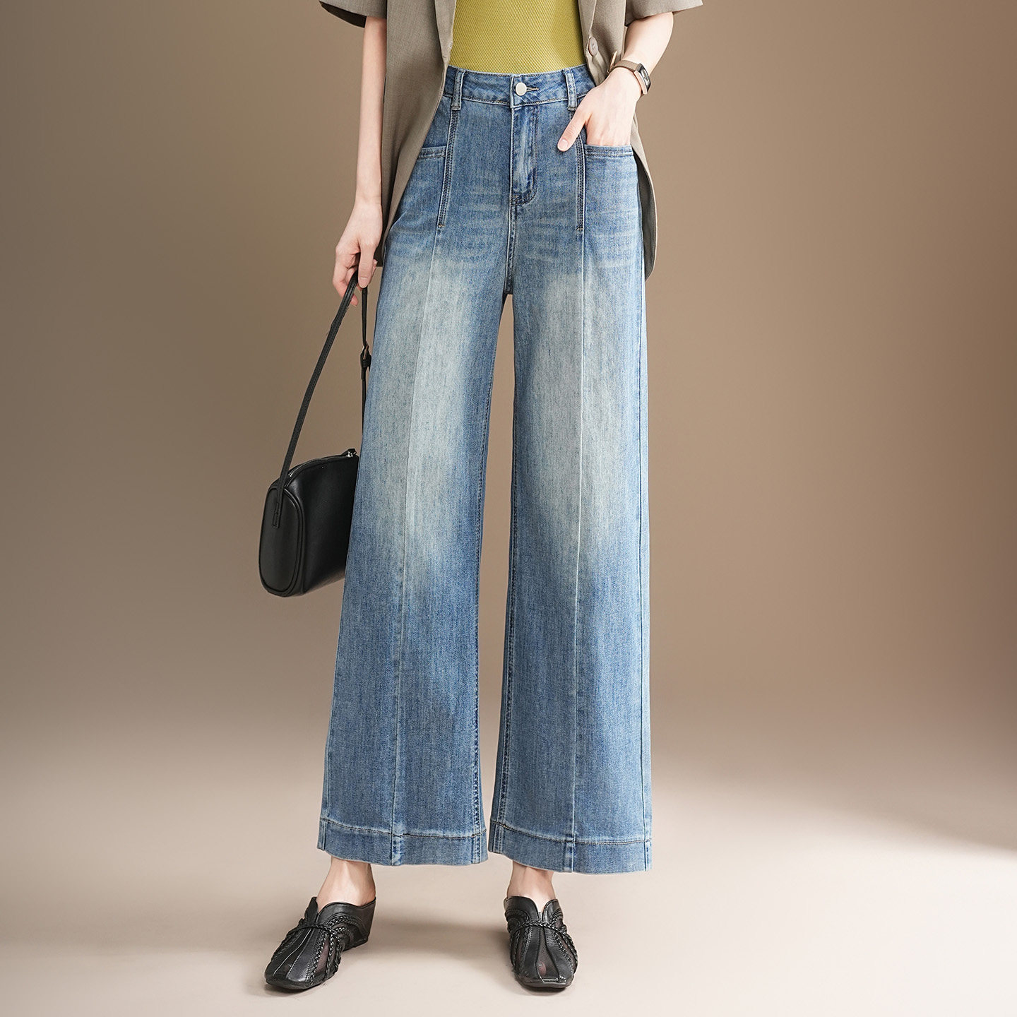 复古时尚牛仔裤2026春夏款高腰女常规款阔腿裤宽松女士显瘦长裤子