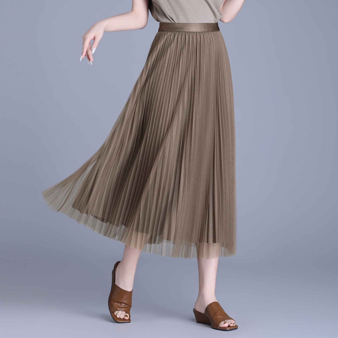 时尚百搭A型法式半身裙修身拼接百褶裙2026春夏显瘦气质百褶裙子