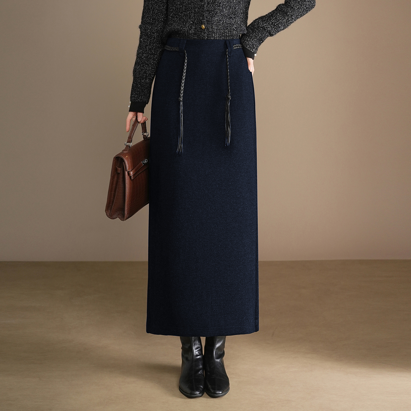 高腰半身裙秋冬两面穿高腰女裙中长款裙子显瘦A字气质时尚百搭