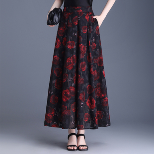 法式 半身裙 复古繁花系列碎花裙高腰A字裙百搭印花垂感大裙摆时尚