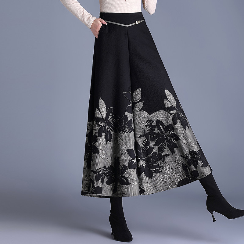 提花毛呢阔腿裤女秋冬新款高腰妈妈裤子时尚宽松显瘦九分大脚裙裤,女装/女士精品,休闲裤,淘宝优惠券,粉丝福利购,淘宝优惠卷