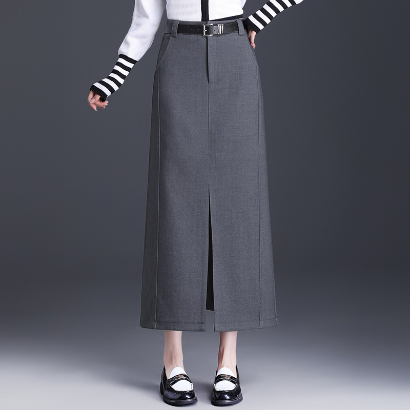 2025秋冬新款百搭直筒气质显瘦半身裙开叉高腰中长款A字垂感长裙