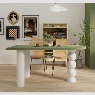 奶油风半圆岛台餐桌法式客厅实木家用小户型饭桌简易轻奢高端