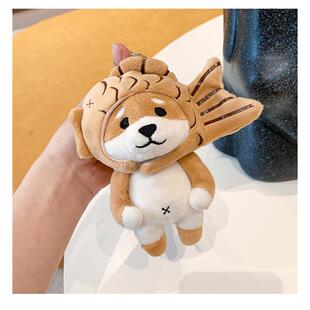 鲷鱼烧柴犬挂件钥匙扣创意毛绒可爱秋田犬背包个性头套小玩偶挂饰