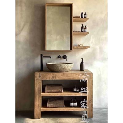 侘寂风浴室柜组合洗手盆小户型卫生间洗漱台洗手池洗脸盆柜原木风