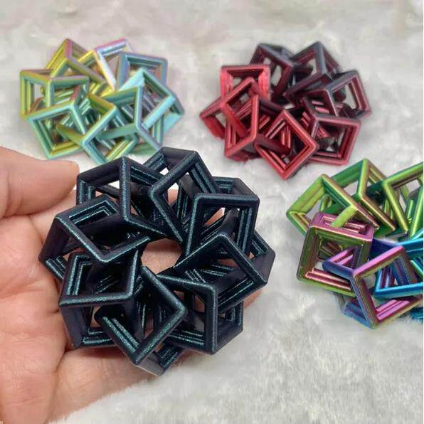 3D打印联锁立方环 指尖解压玩具可旋转立方体的益智玩具儿童摆件