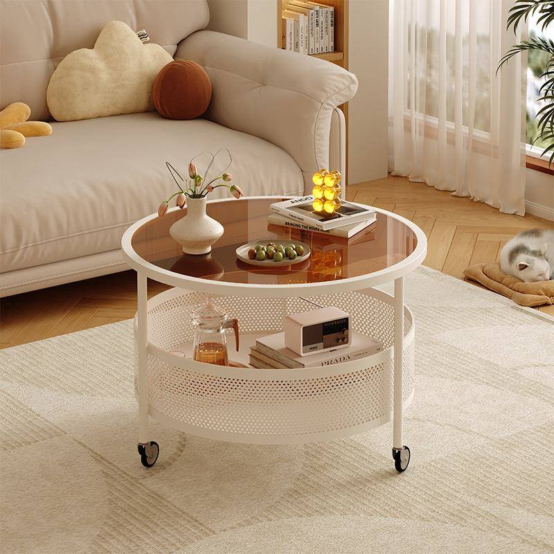 奶油风沙发边几可移动小茶几客厅家用法式小边几小户型带轮小圆桌