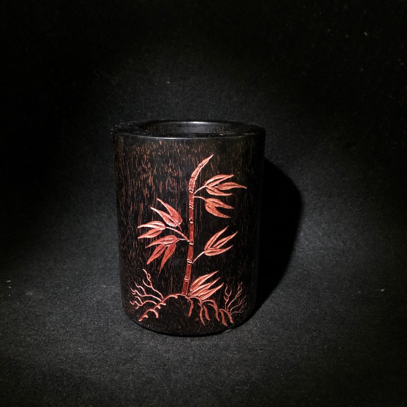 小叶紫檀笔筒创意丝领雕刻办公桌面礼物摆件复古木质收纳盒实木头