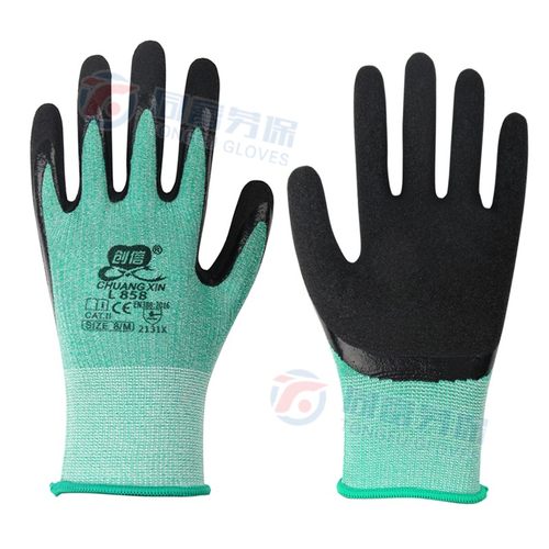 创信L858劳保手套皱纹耐磨防滑透气维修搬运工地工人手套带胶