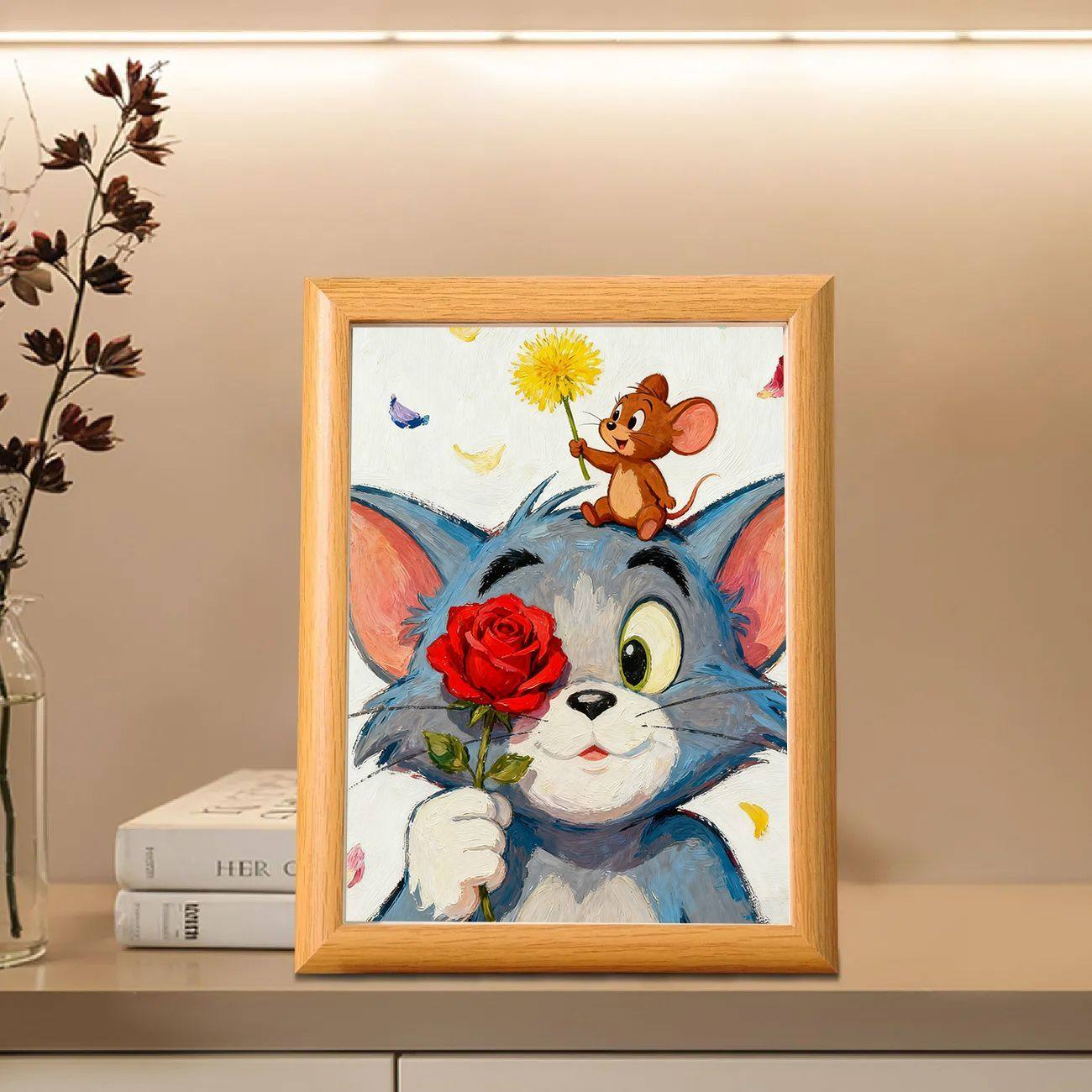 汤姆and杰瑞轻奢治愈创意木质相框摆台摆件送朋友闺蜜放卧室书房