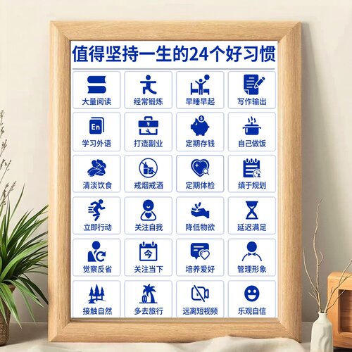 木质挂墙24个好习惯养成励志相框