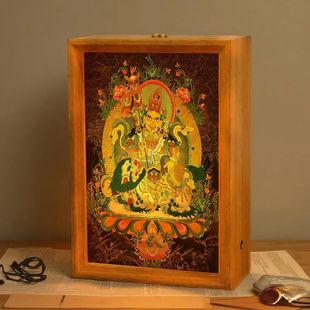 唐卡摆台藏族财神灯光画桌面供俸相框保佑招财氛围灯家庭和睦成品