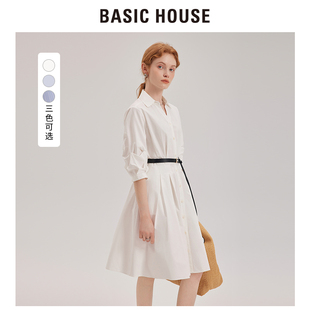 百家好泽芳韩系初恋夏日白色连衣裙短袖气质日常通勤中长裙子女士