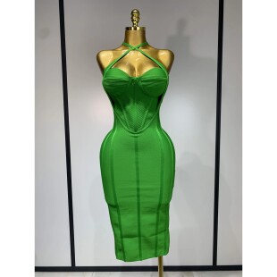 Backless Green Midi Women Bandage Sleeveless Bodycon Sexy