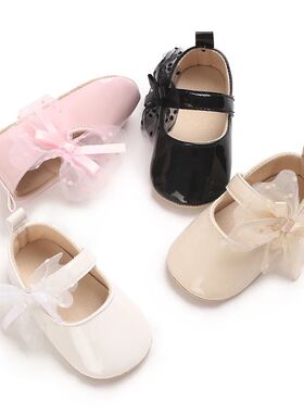 0-18M Lace Bow Mary Jane Spring Baby Shoes PU Soft Sole Non-