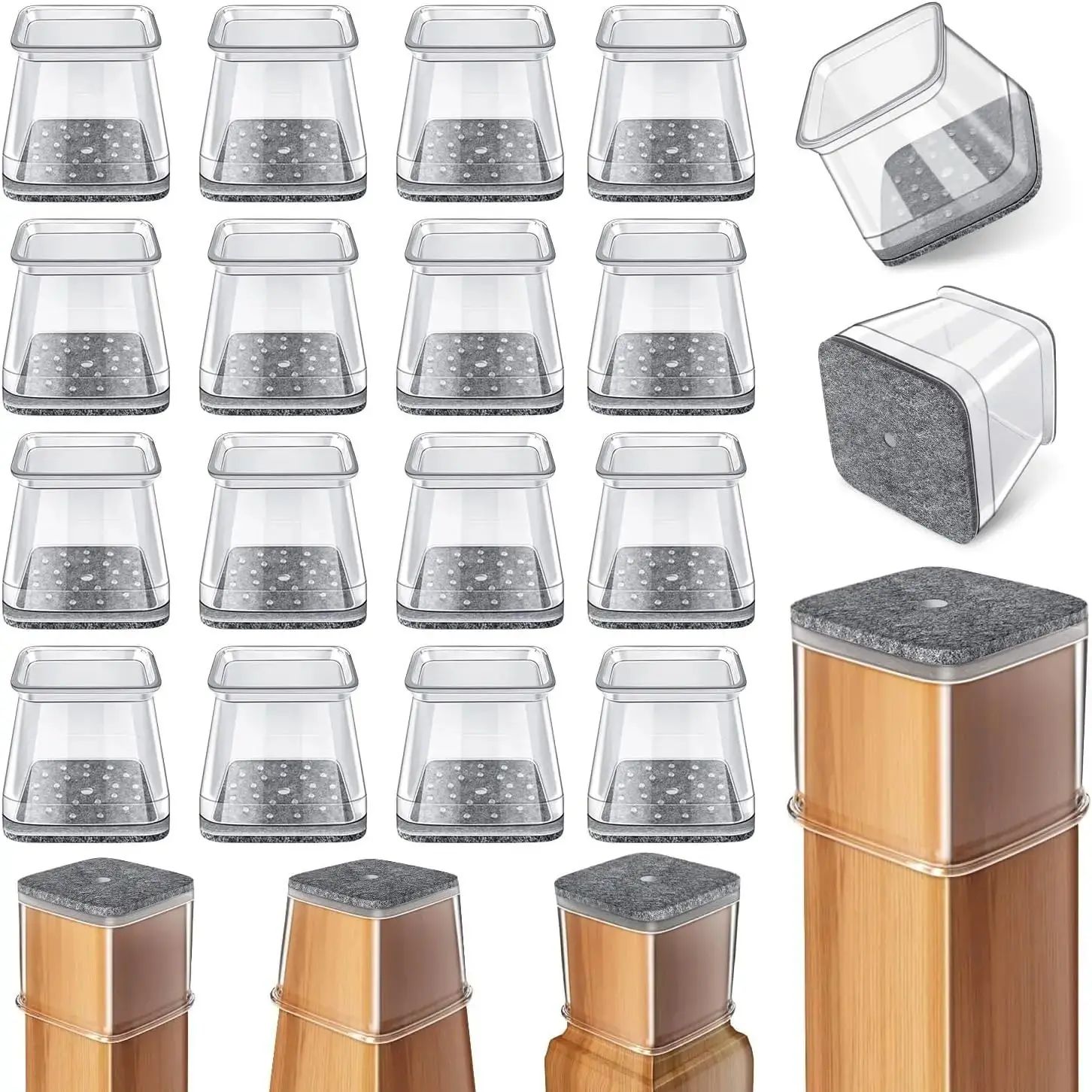 28Pcs Chair Leg Floor Protectors Square, Silicone Felt Furni
