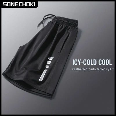 SONECHOKI Running Shorts Men Striped Printing Loose Basketba