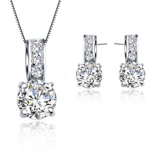 925 Sterling Silver Color Bridal Jewelry Set Classic Cubic Z