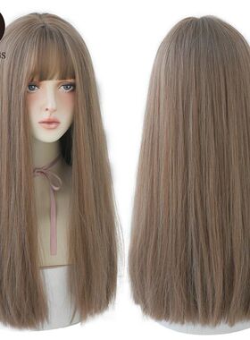 7JHHWIGS Long Straight Synthetic Light Brown Wigs With Bang