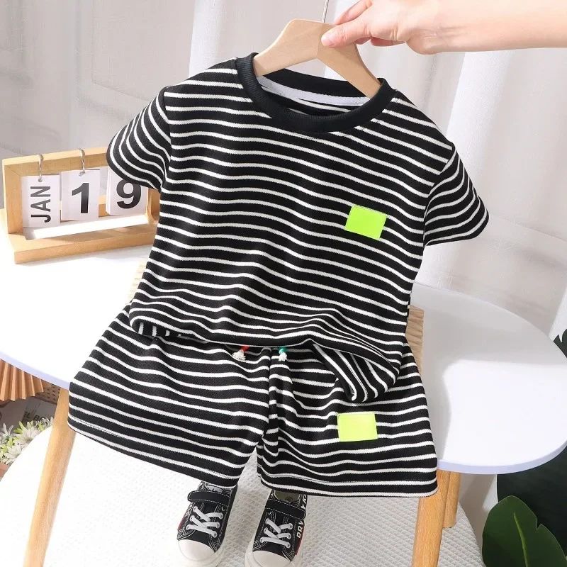 Summer Baby Boy Girls Clothes Set Children Stripe Tshirts an