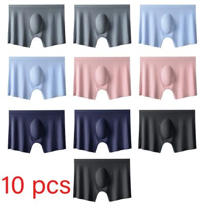 10 Pcs/Lot Men's Summer Ice Silk Boxers Briefs Seamless Unde