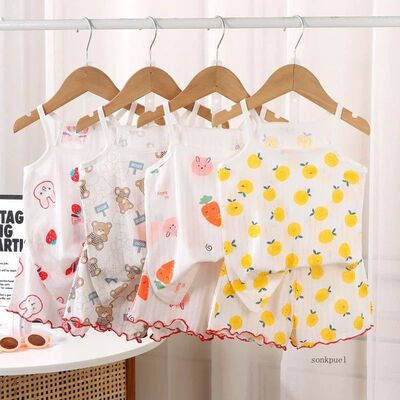 2024 New Kids Tops+shorts Set Summer Thin Baby Cotton Vest S