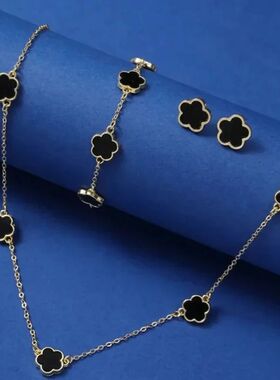 Lucky Five-petal Flower Five-leaf Clover Bracelet Earrings N