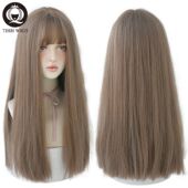 Synthetic Light Brown 7JHHWIGS With Straight Wigs Bang Long