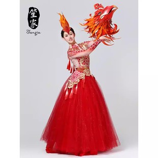 开场舞大摆裙演出服打鼓服龙女歌伴舞长裙龙吟九州凤鸣朝阳舞蹈服