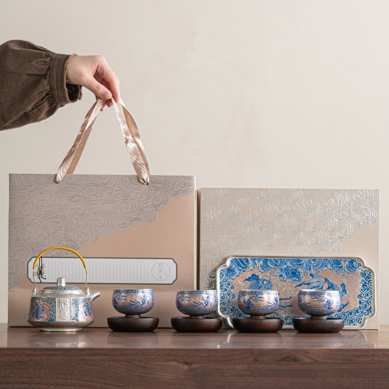 故宫鎏银陶瓷功夫茶具礼盒送礼