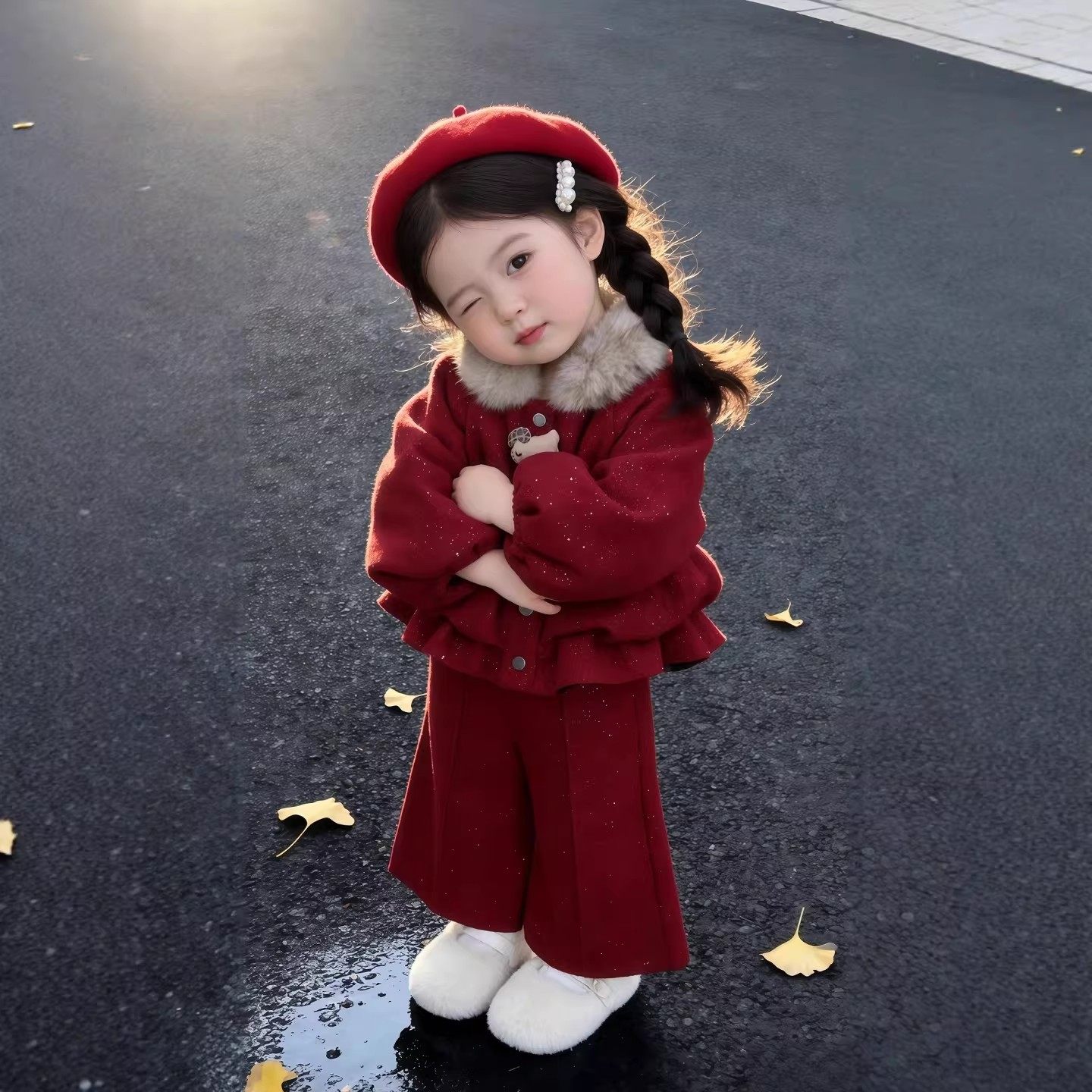 新款女童新年拜年服红色毛领加绒保暖套装洋气小香风过年服两件套,童装/婴儿装/亲子装,唐装,淘宝优惠券,粉丝福利购,淘宝优惠卷