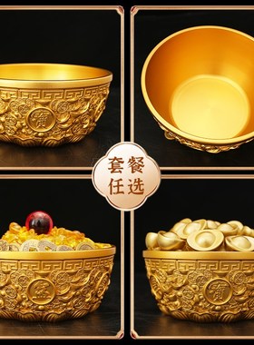 黄铜聚宝盆摆件黄铜日进s斗金米缸客厅财家用实心加厚铜盆铜缸大