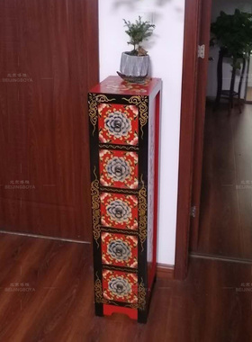 彩绘斗柜红色CD柜电视边柜摆件柜手工仿复古可定做实木中式老家具