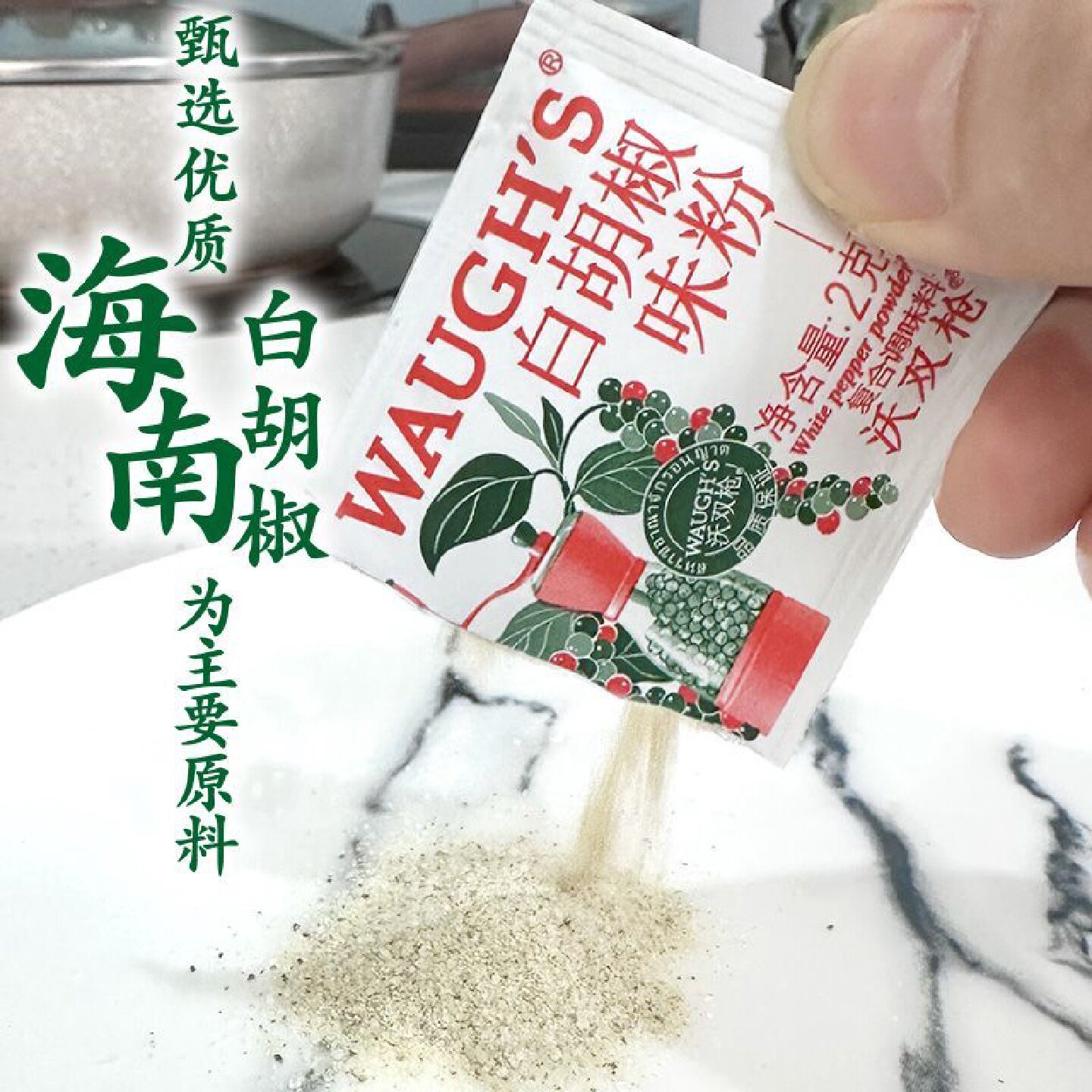 WAUGHS沃双枪白胡椒味粉2克每包辛辣纯香中餐粤菜灵魂调料耐高温