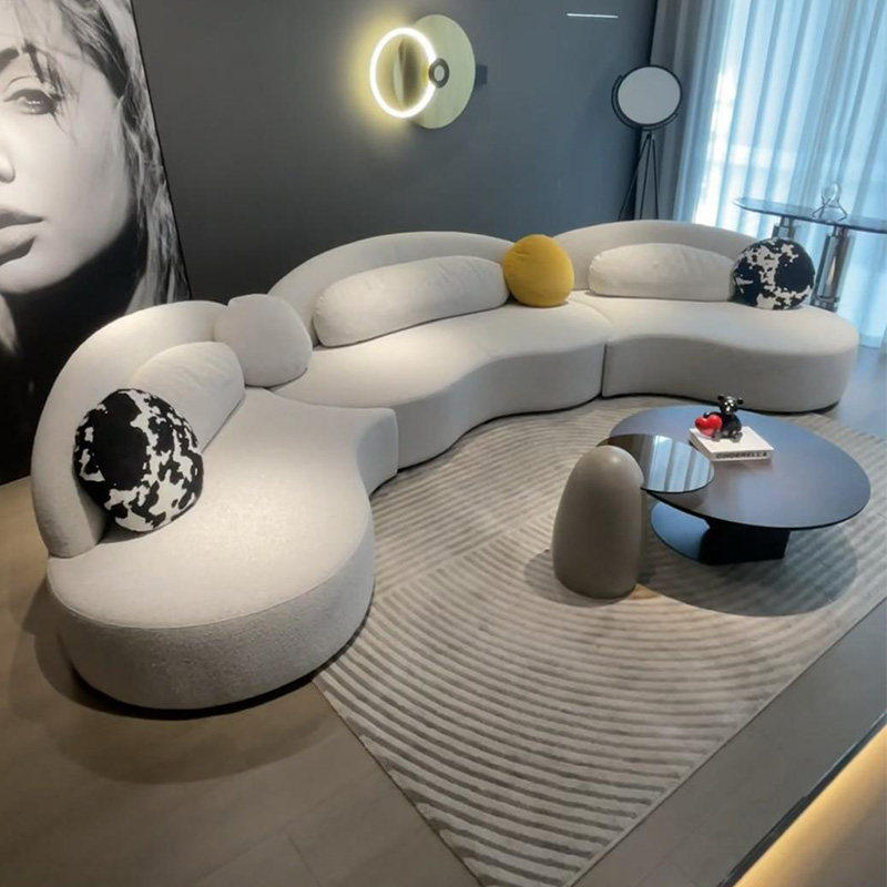 意式极简弧形布艺沙发大小户型酒店会所接待区客厅半圆棉麻沙发