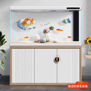 御品空间鱼缸客厅2025新款 轻奢智能水族箱超白底过滤玄关屏风家用