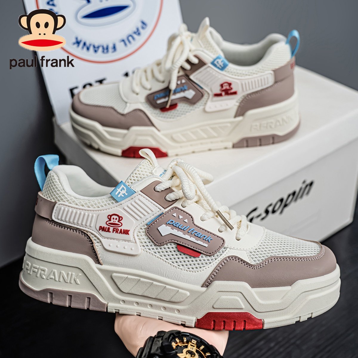 大嘴猴秋季网面休闲板鞋男2025新款潮流百搭软底青少年运动小白鞋,流行男鞋,休闲板鞋,淘宝优惠券,粉丝福利购,淘宝优惠卷