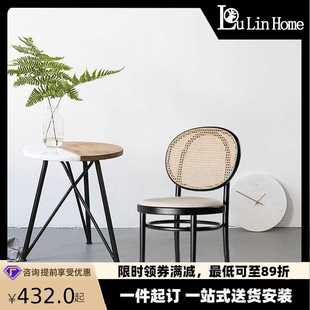 简约家用实木藤编餐桌椅北欧家用休闲靠背椅民宿酒店创意扶手餐椅