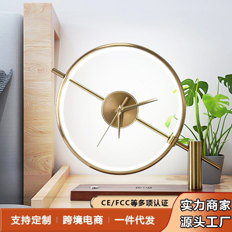 现代简约轻奢铜钟高端大气网红摆件时尚台灯中山古镇厂家灯具批发