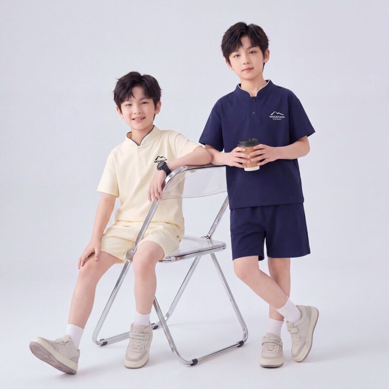 儿童短袖夏季新款立领polo衫男童夏款两件套夏装男宝童装套装