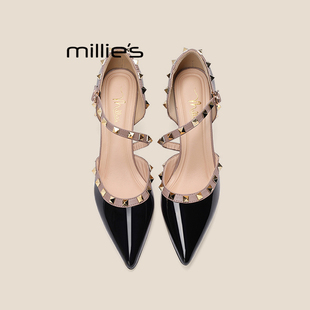 中空性感包头凉鞋 MILLIE 铆钉绝美高跟鞋 妙丽2025夏法式 御姐风