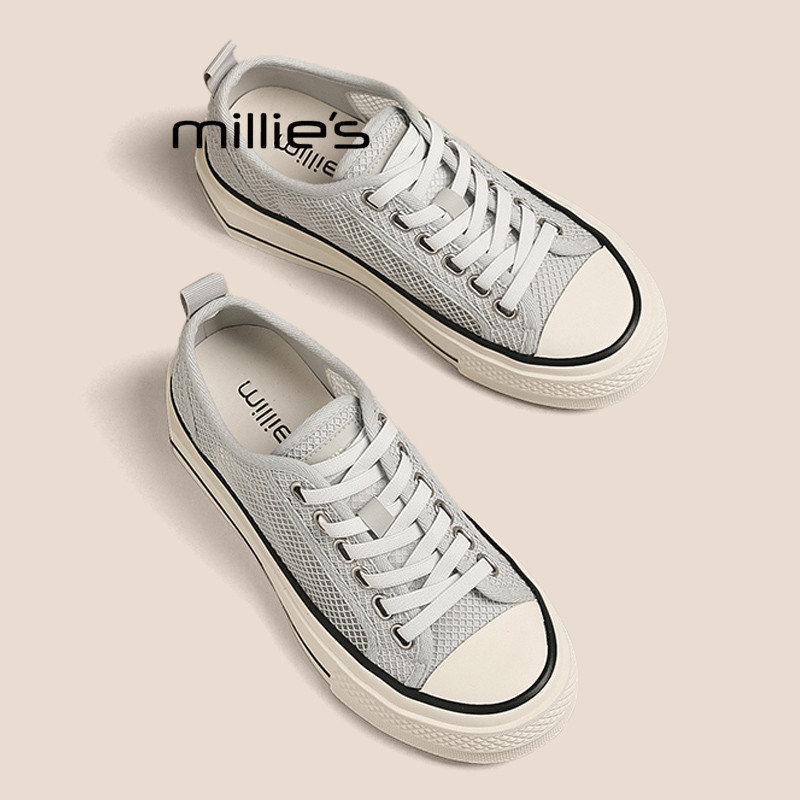 MILLIE'S/妙丽2026夏季网面透气运动休闲板鞋女浅口时尚增高网鞋P