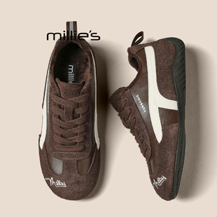 轻便运动赛车鞋 MILLIE 女加绒拼色平底复古德训鞋 妙丽休闲鞋 冬Z