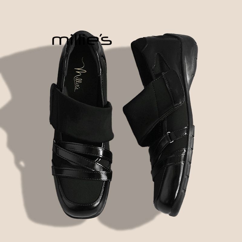 MILLIE'S/妙丽法式小众魔术贴玛丽珍鞋女真皮交叉带百搭通勤单鞋,女鞋,浅口单鞋,淘宝优惠券,粉丝福利购,淘宝优惠卷