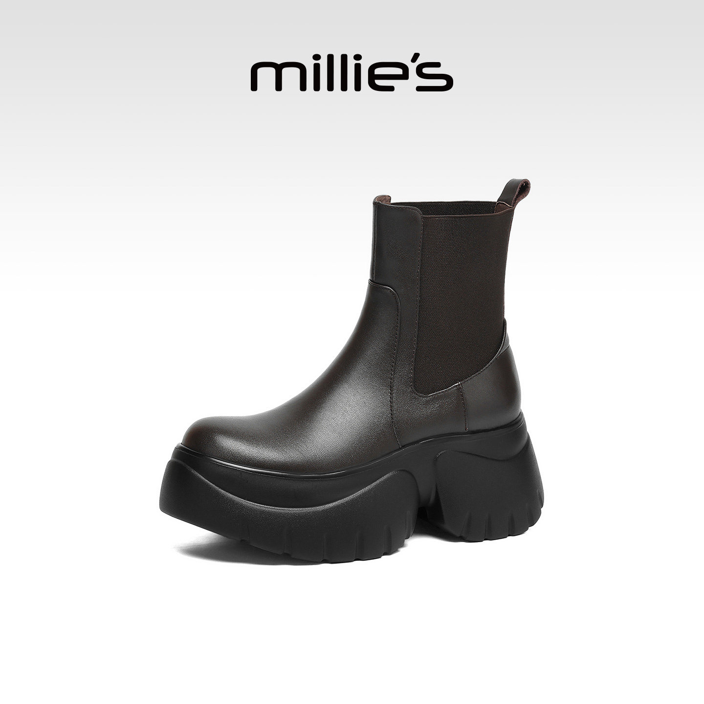 MILLIE'S/妙丽2026新款厚底切尔西短靴女一脚蹬骑士增高马丁靴Z