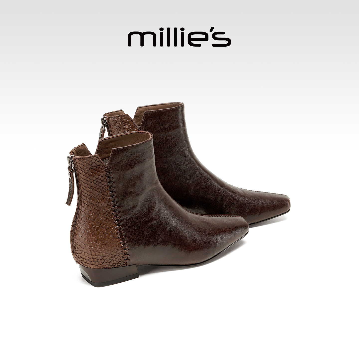 MILLIE'S/妙丽2025新款切尔西短靴黑色女瘦瘦靴子方头粗跟弹力靴,女鞋,弹力靴/袜靴,淘宝优惠券,粉丝福利购,淘宝优惠卷