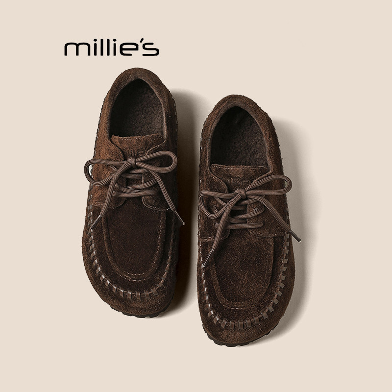 MILLIE'S/妙丽女鞋复古舒适软底女棉鞋冬季新款加绒百搭女鞋棕色Z,女鞋,乐福鞋（豆豆鞋）,淘宝优惠券,粉丝福利购,淘宝优惠卷