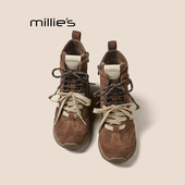 妙丽复古真皮百搭绑带机车靴秋新款 MILLIE 轻便软底侧拉链短靴Z