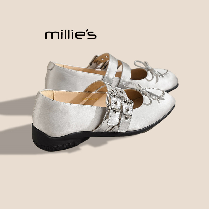 MILLIE'S妙丽法式复古风玛丽珍鞋女平底双扣带蝴蝶结单鞋Z,女鞋,婚鞋,淘宝优惠券,粉丝福利购,淘宝优惠卷